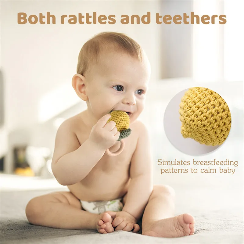 1pc Baby Crochet Lemon Rattles Fruit Cotton Music Toys Wooden Lemon Rattle Baby Teether Rodent Newborn Rattle Teether Gifts Toys baby toys,baby rattle toys,musical hanging toys,hanging rattles toy,ball rattle toy,general toy