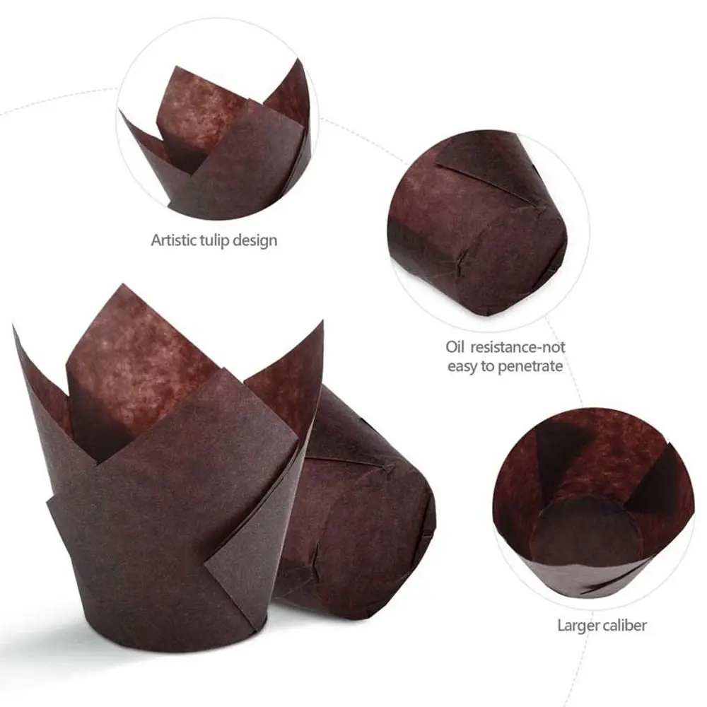 50pcs Greaseproof Paper Tray Cupcake Liners Cupcake Paper Tulip Baking Cups Cake Muffin Cups Bakeware Pastry Tools
