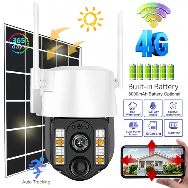 Solar Camera 4G Outdoor PIR Human Detect Wireless CCTV Low-Power Waterproof V380 Smart Security Surveillance WIFI PTZ Cameras - Image 2