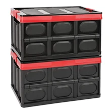 

30L Lidded Storage Bins Collapsible Storage Box Crates Plastic Tote Storage Box Container Stackable Folding Box for Car Toys