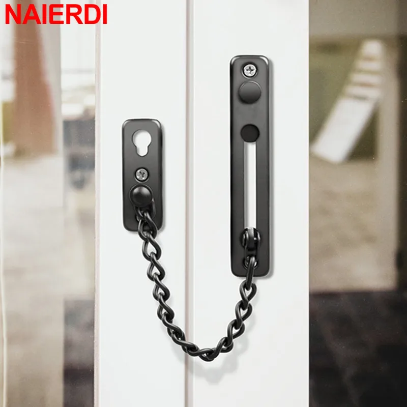 NAIERDI Security Door Sliding Chain Lock Safety Punch Free