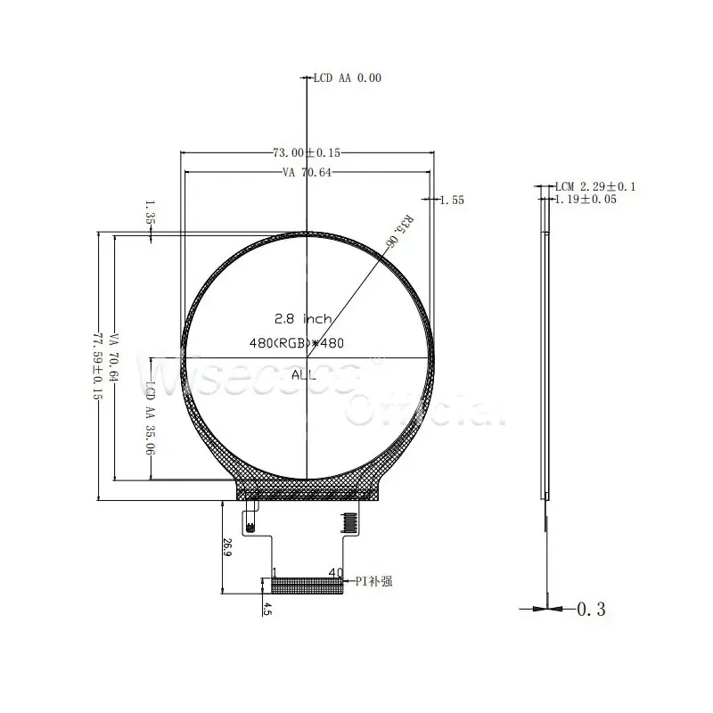 Wisecoco 2.8 Polegada Round Display Circular 480x480 Rgb Ips Módulo Lcd para Smart Home Appliance Automative Tela - Imagem 5