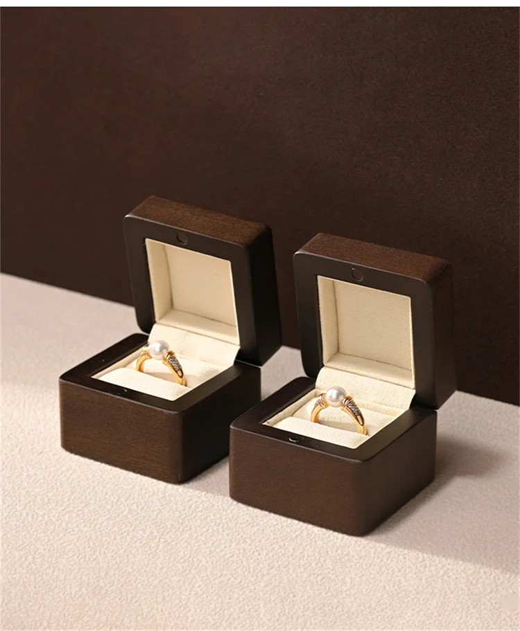 WoodTen Wood Ring Gift Box Jewelry Ring Storage Box for Engagement Wedding Anniversary Propose Jewelry Organizer Box for Women