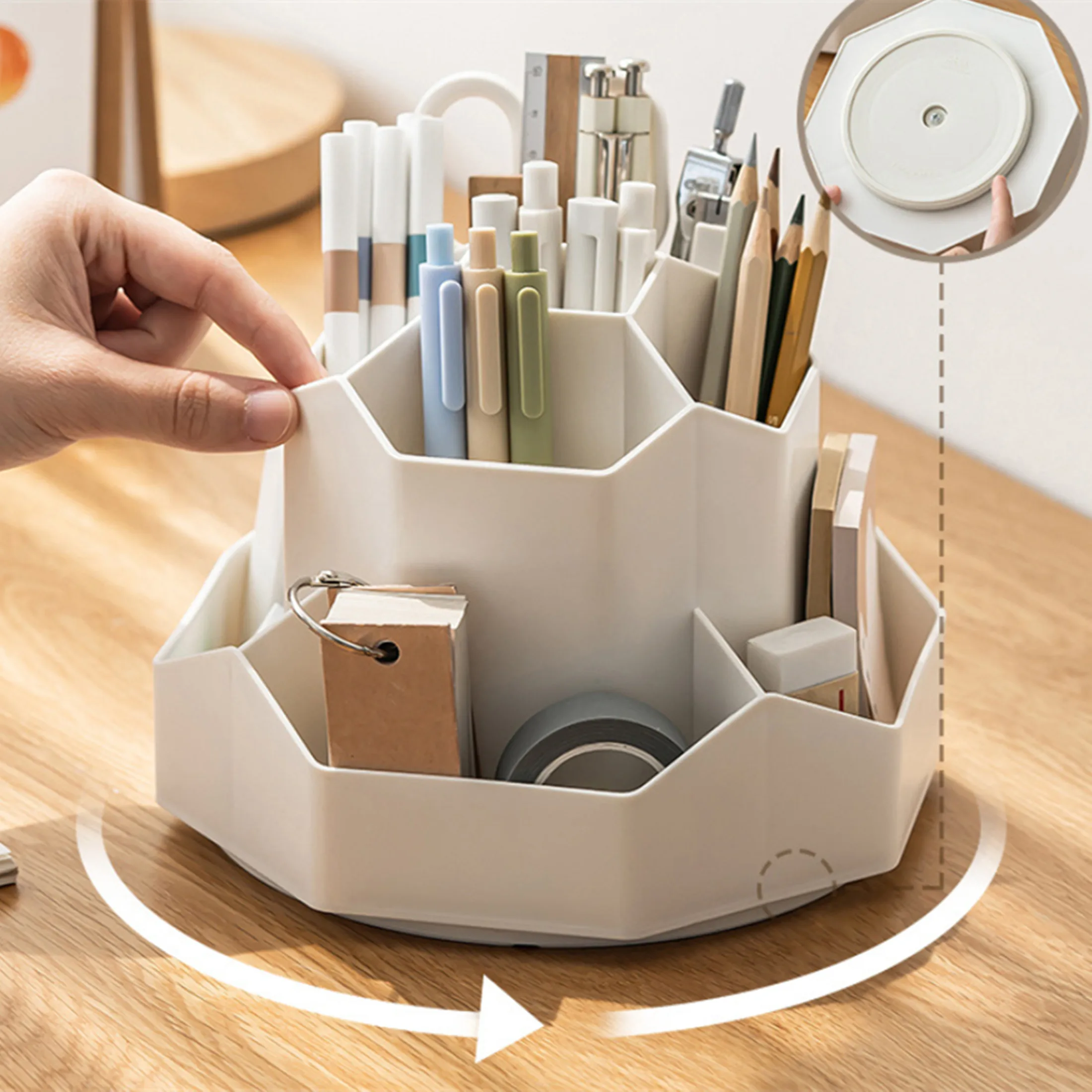 White/Pink Pen Stand 360°Rotatable Pen Holder Large Capacity Desk Pencil Storage Box 9-Grid Stationery Organizer School Office 1 White/Pink Pen Stand 360°Rotatable Pen Holder Large Capacity Desk Pencil Storage Box 9-Grid Stationery Organizer School Office 1