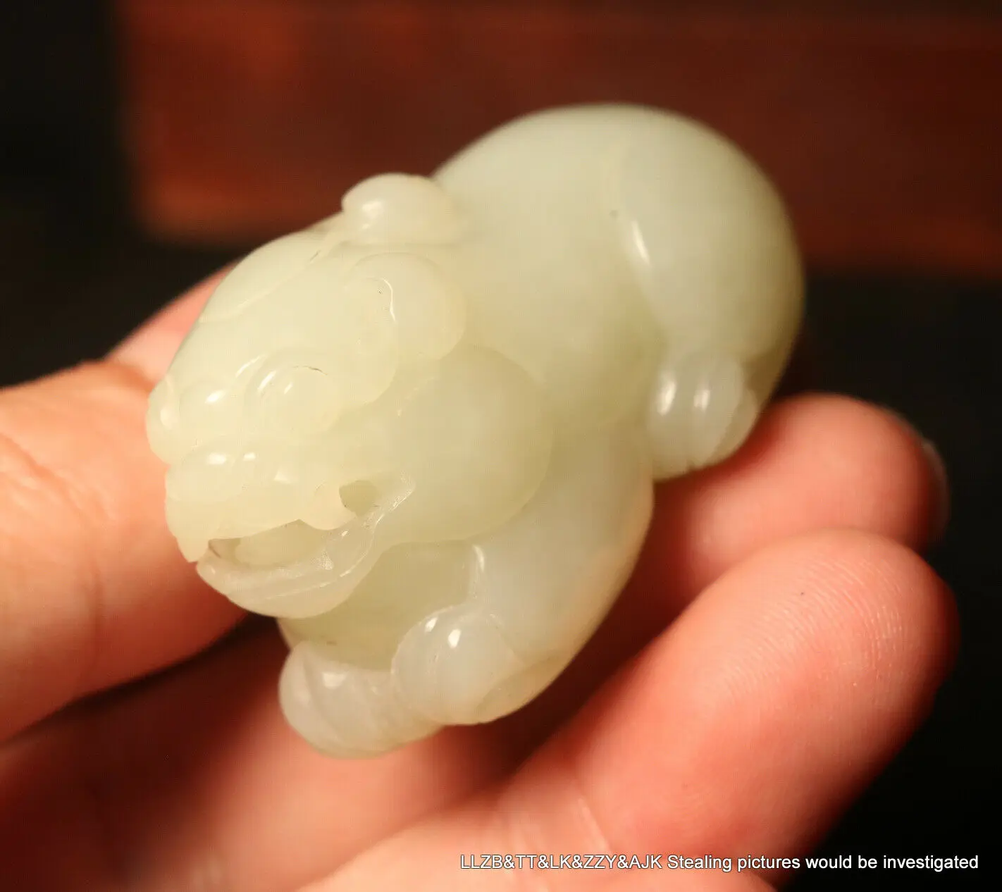 

Cool Looking Chinese Antique Old Hetian White Jade Single Horn Wealth God Pi Xiu Totem Carved Timestown 20201126A