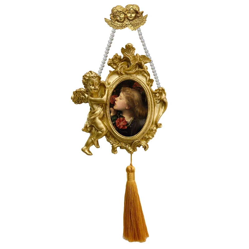 

Small Photo Frame Angel Tassel Pendant Picture Frame Resin Flower Home Decoration Painting European Retro Wall Hanging Gift