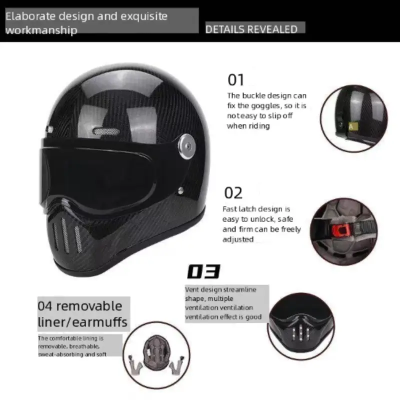 C-Ridng Genuine Carbon Fiber Adventure DOT Certified Modular Design Style Full Face Motorcycle Helmet with Dark Detachable Lens - Image 3