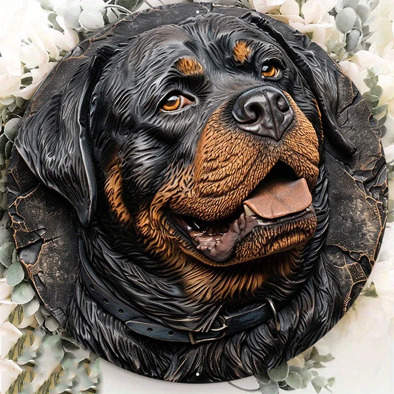 Large Round Aluminum Metal Sign, Decorative Rottweiler Dog