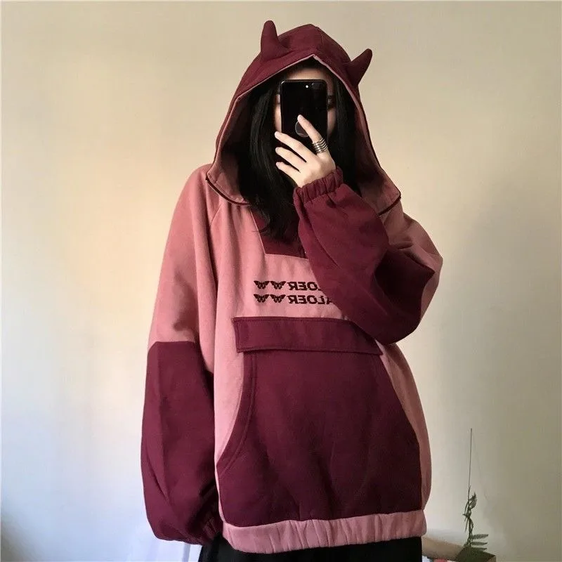 2021 Fashion Funny Patchwork Print Pullover Anime Hoodies Women Kawaii Sweatshirt Korean Long Sleeve Cute Female Jumper Clothes