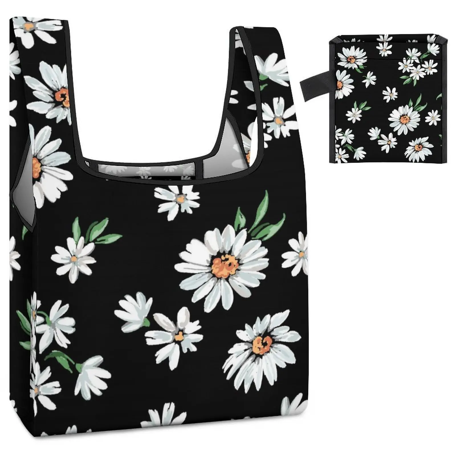 Custom Pattern Foldable Shopping Bags Large Food Handbag Black Print Large Capacity Bag Reusable Leisure Travel Bag