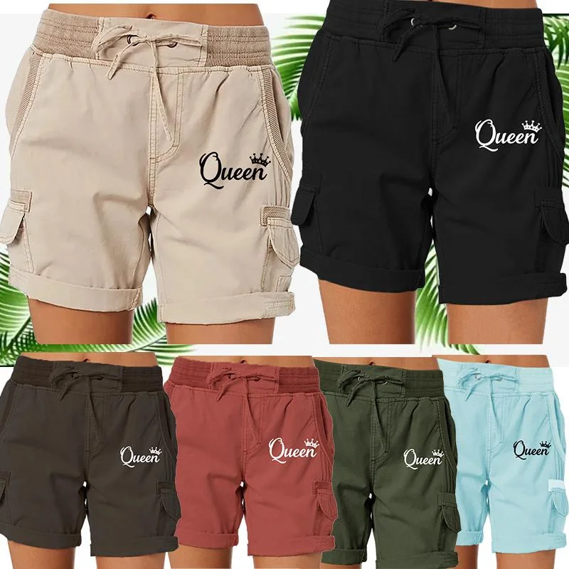 Fashion Queen Printed Women's Cargo Shorts Stretch Golf Active Shorts Work Shorts Hiking Outdoor Summer  Shorts with Pockets