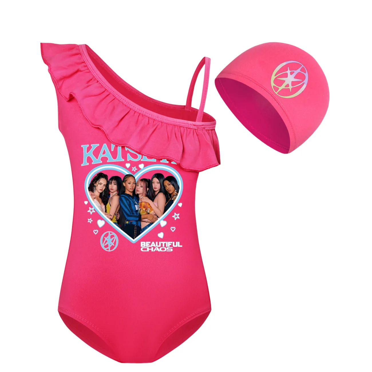 Heißer koreanischer Stil Katseye Graphic Clothes Kinder-Bademode für Mädchen, Sommer-Einteiler-Badeanzug, ärmellose Bade-Bikini-Sets für Kinder – Detail 9