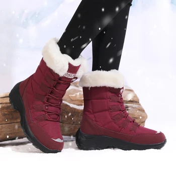 النساء أحذية الشتاء الدفء جودة منتصف العجل الثلوج الأحذية السيدات الانزلاق على مريحة مقاوم للماء الفراء فام الأحذية chausiras فام 4