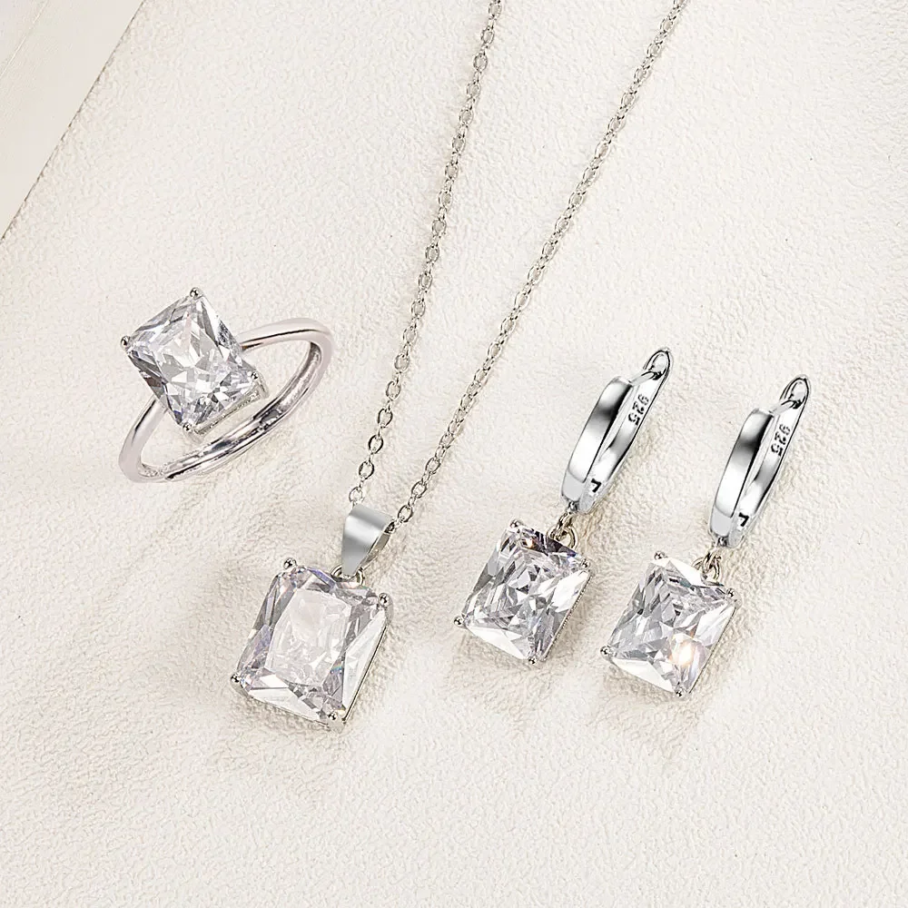 Silver Jewelry Set Jewelry Set Silver Jewelry 925 Sterling Silver Ring Earrings Necklace Zircon Jewelry Sets For Women