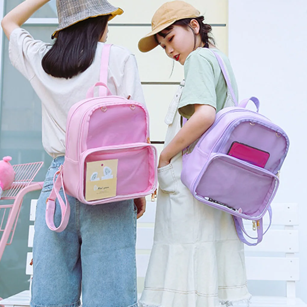 Women Girls Transparent Backpack Shoulder Bag Women Jelly Style PU Change Purse Schoolbag