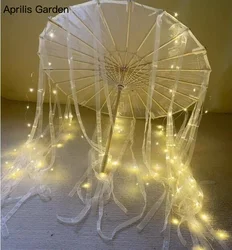 LED Lace Silk Decorative Parasol - Princess - Inspired Cosplay Umbrella (LED white)