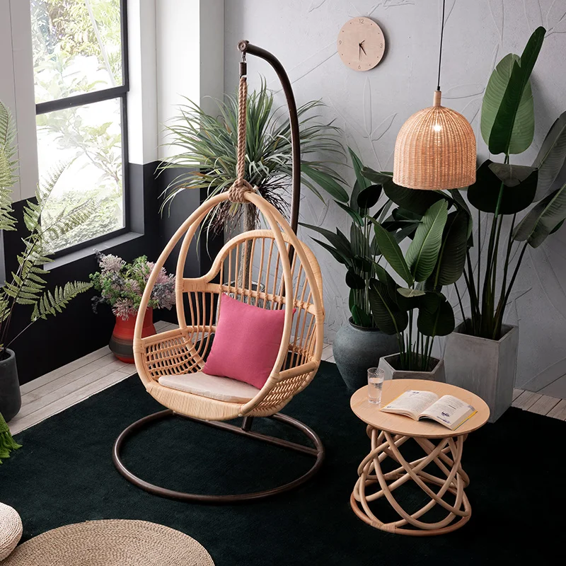 

Nordic ins hanging swing rocking chair balcony dormitory sling chair real rattan weaving home bedroom girl small hanging basket