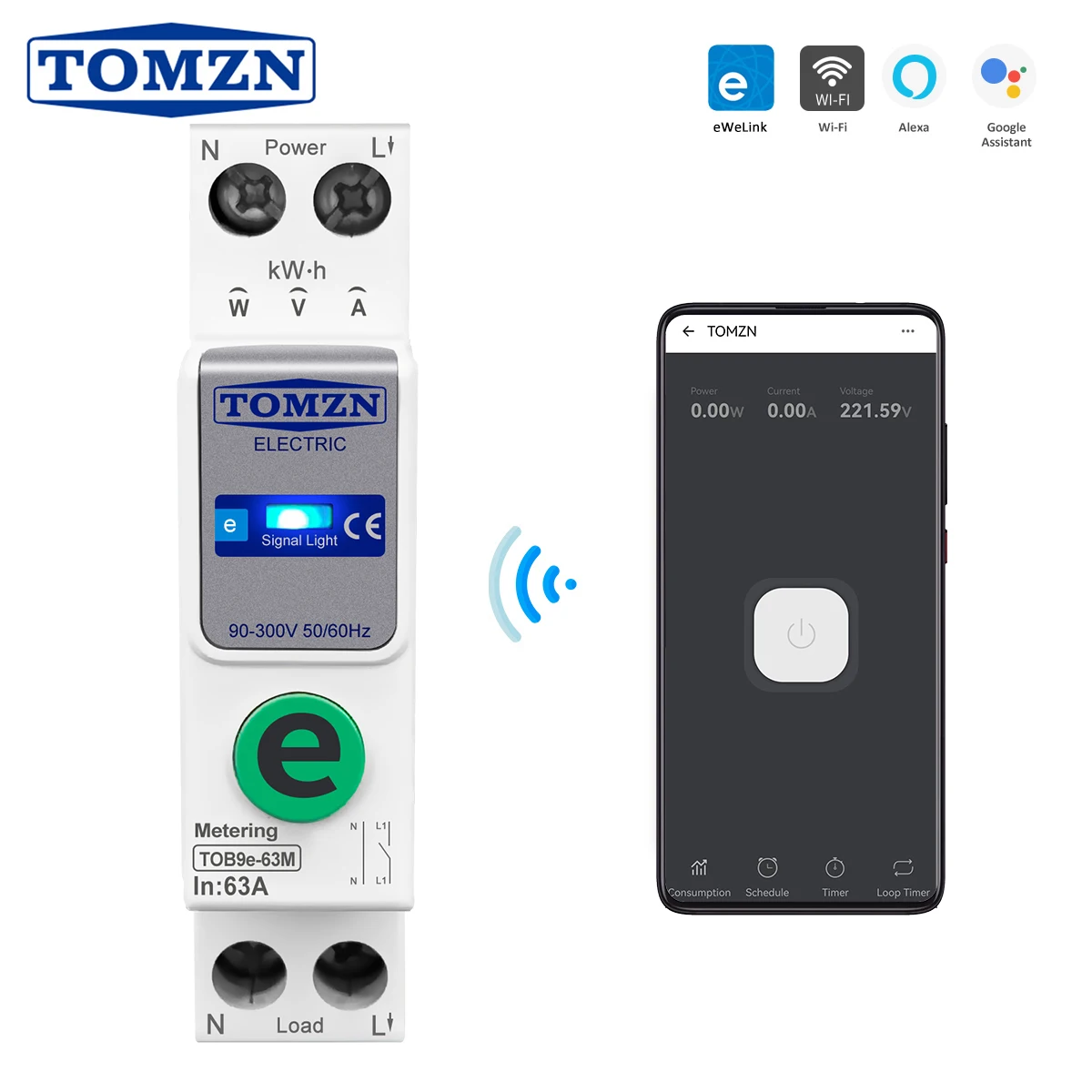 TOMZN TOB9e-63M Ewelink 110V 220V WIFI Smart Energy Meter Kwh Metering Monitoring Circuit Breaker 63A