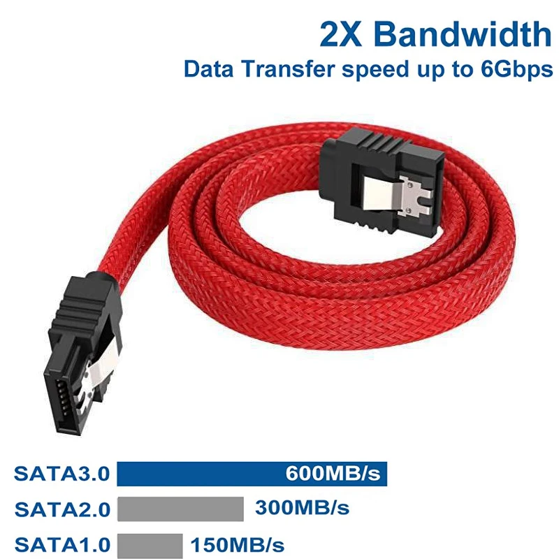 SSD SATA 3.0 III Data Cable 6Gbps Cable Straight Right Angle with Nylon Braided Sleeved For SATA