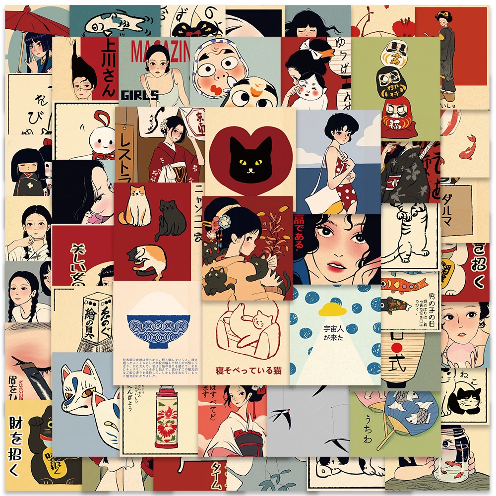 50pcs Retro Cartoon Japanese Culture Aesthetic Stickers Waterproof Graffiti For Laptop Luggage Guitar Skateboard Vinyl Decals 2