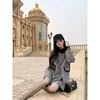 Elegant Knight Style Double Breasted Woolen Coat Asymmetrical Splicing Slimming High Collar Fashionable Women's Outerwear