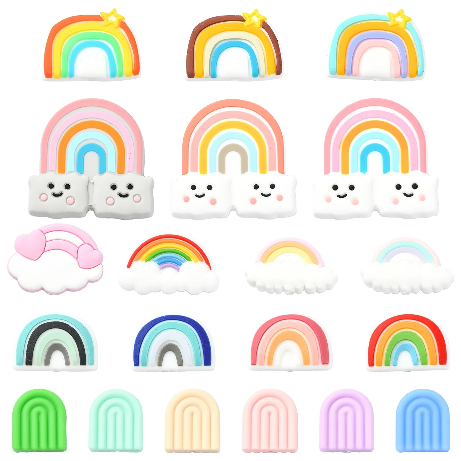 Pandahall 20 Stück bunte Regenbogen-Silikonperlen, regenbogenförmige lose Silikon-Abstandsperlen für die Herstellung von Armbändern, Halsketten und Schmuck