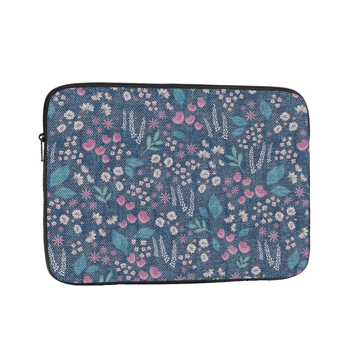 Denim Textures With Flower Pattern Laptop Bag Case For Macbook Air Pro 12" 13" 15" 17" Notebook Bag Sleeve Shockproof Case Bag