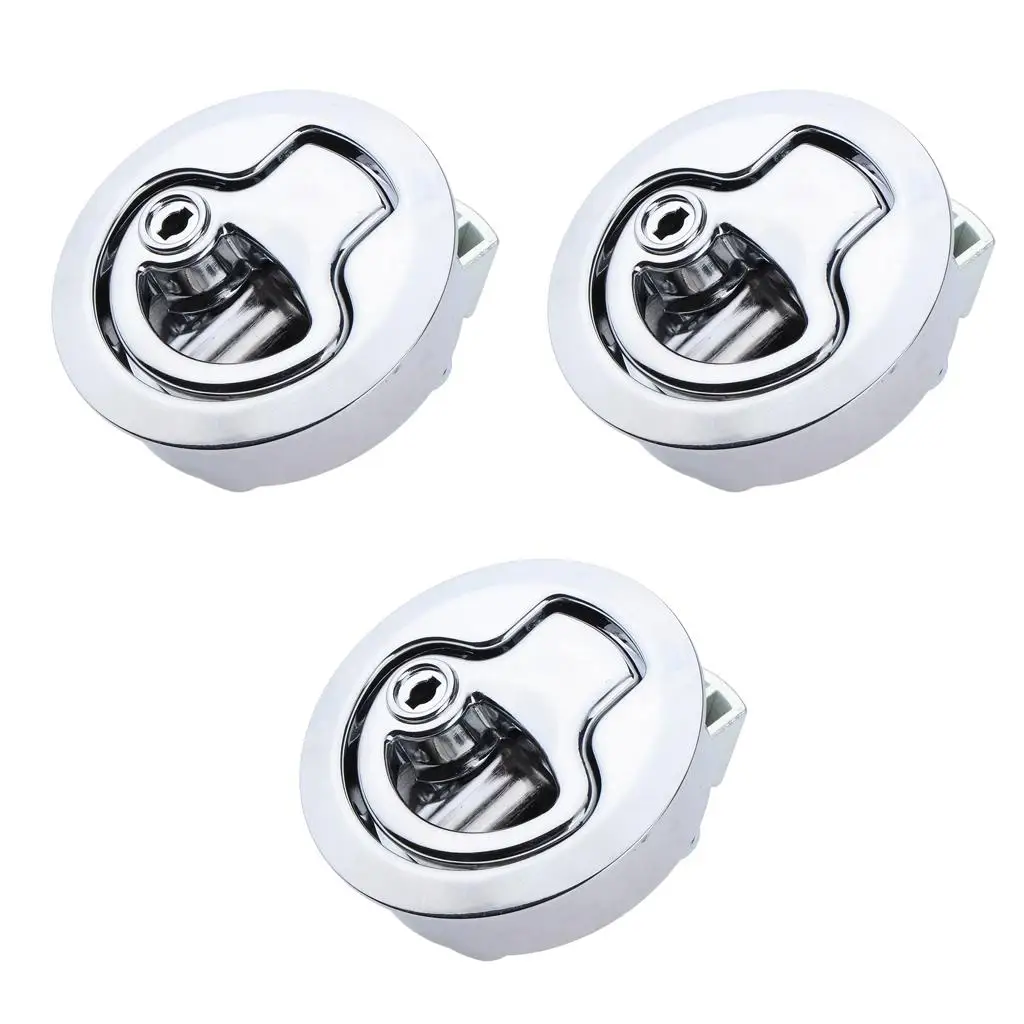 

3 Pack 316 Stainless Steel 2 inch Flush Pull Hatch Latch with Keys for RV Boat Deck - Locking Style