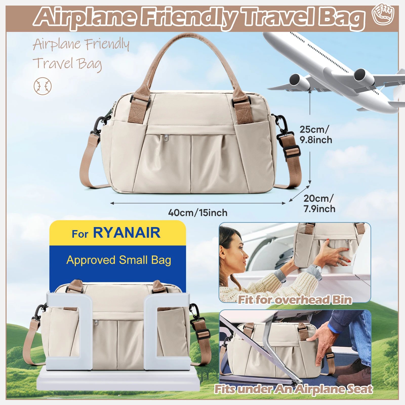 Ryanair Travel Bag 40x20x25 Cabin Bag Carry-On, Luggage for Travel tote Weekenders & Overnight Stays Storage Duffle Bag Travel