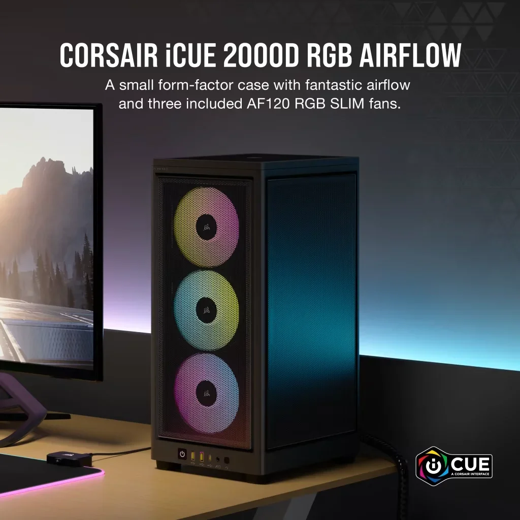 Corsair 2000D Rgb Airflow Mini-Itx Pc Case Mini-Itx Small-Form-Factor Case Con Illuminazione Rgb Vivida Alimentata Da Corsair Icue