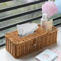 Napkin Cover Rattan Wicker Storage Case Removable Tissue Box Desk Hand-Woven Paper Towel Holder Facial Tissue Dispenser Basket 2