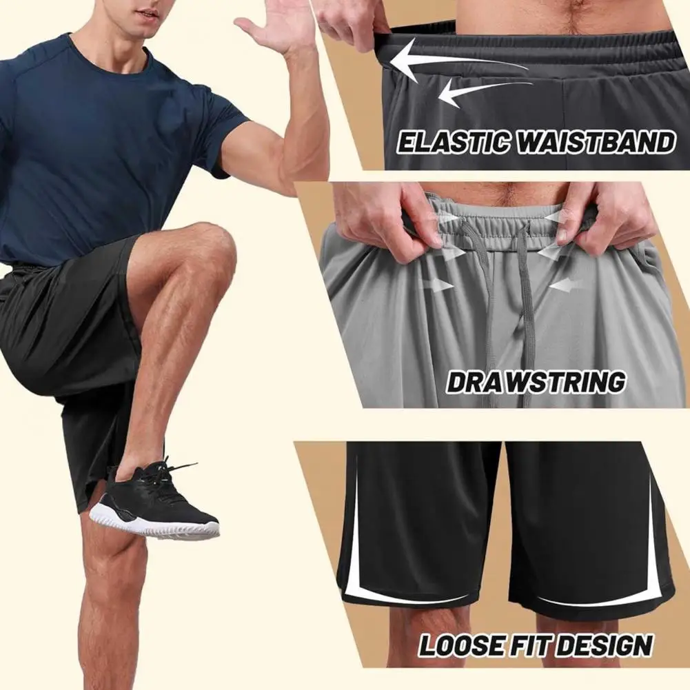 Description Picture 3 of itemMen Running Shorts Men Versatile Shorts Men's Summer Beach Shorts with Elastic Waistband Pockets for Fitness Running Solid Color