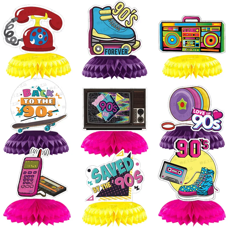 INRUI 90s Retro 90s Honeycomb Centerpieces Set Of 9 Retro Back To The