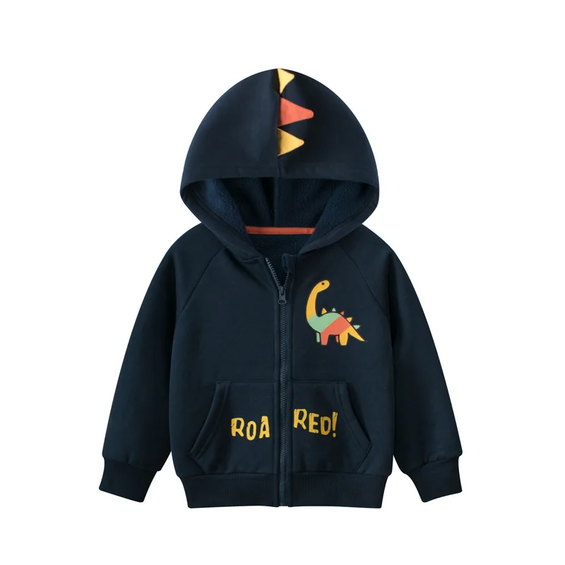 Cartoon Dinosaur Outerwear Boys Spring Children's Zipper Velvet Jackets Fashion Long Sleeve Warm Hoodies Kids Coats kids jackets
