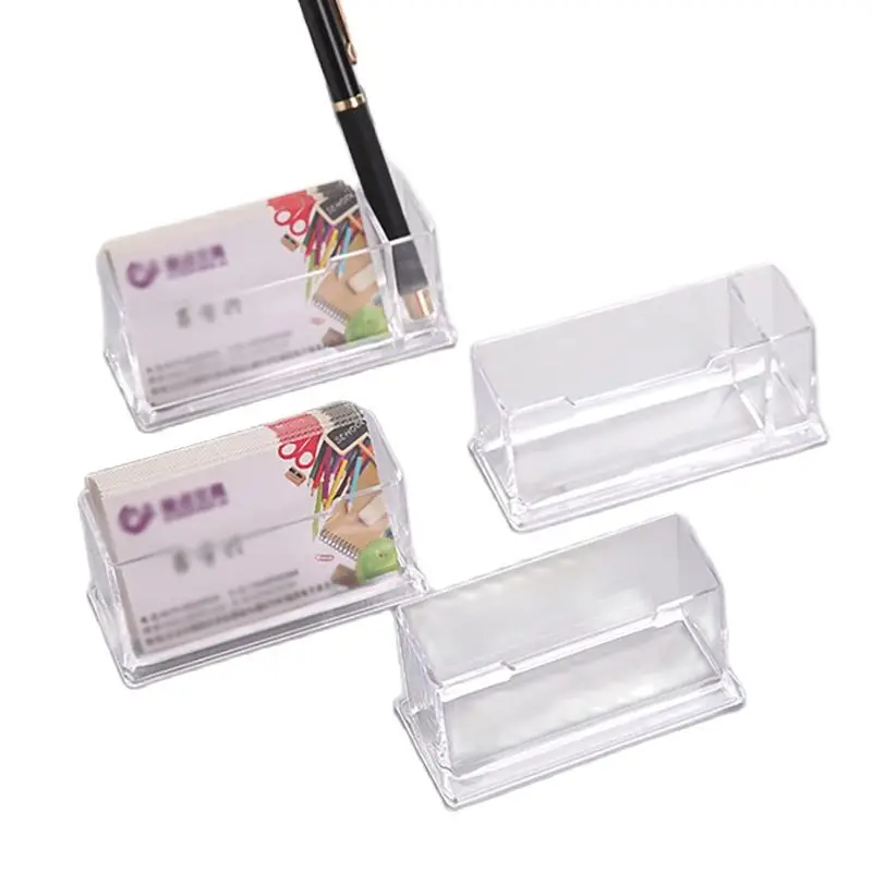 Transparent Business Card Holder Stand Acrylic Name Card Display Holders With Pen Slot Office Business Card Shelf Storage Boxes