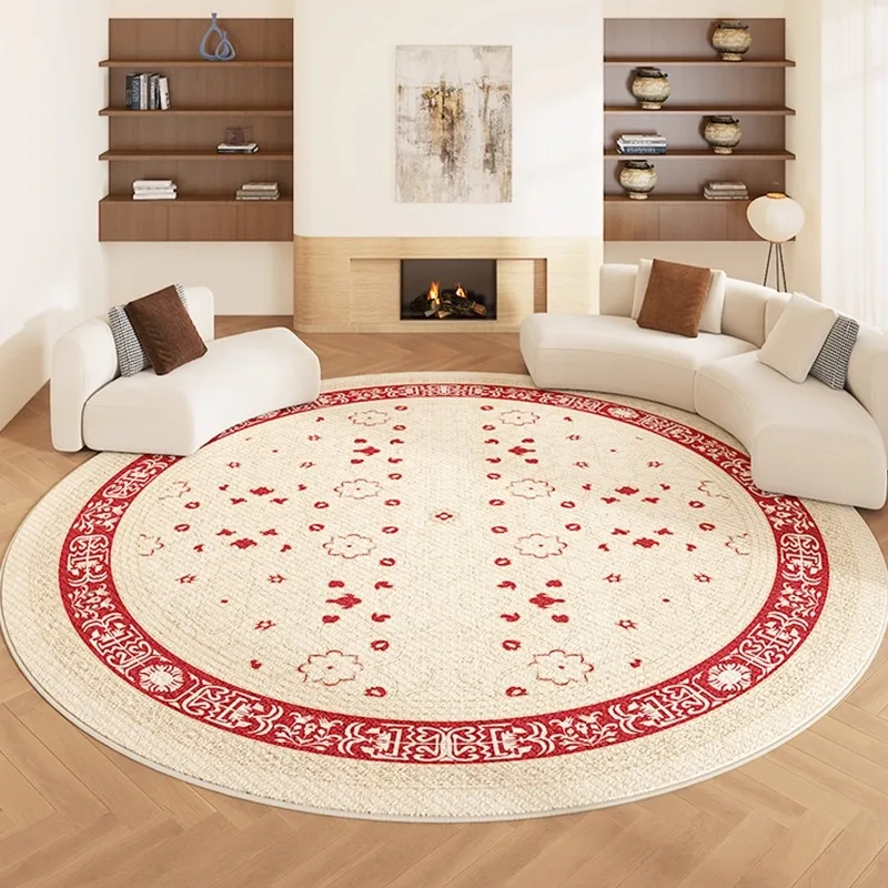 Round Retro Carpet Large Area Floral Print Living Room Rug Fashionable Light Luxury Home Decoration Coffee Table Mat 러그 Alfombra