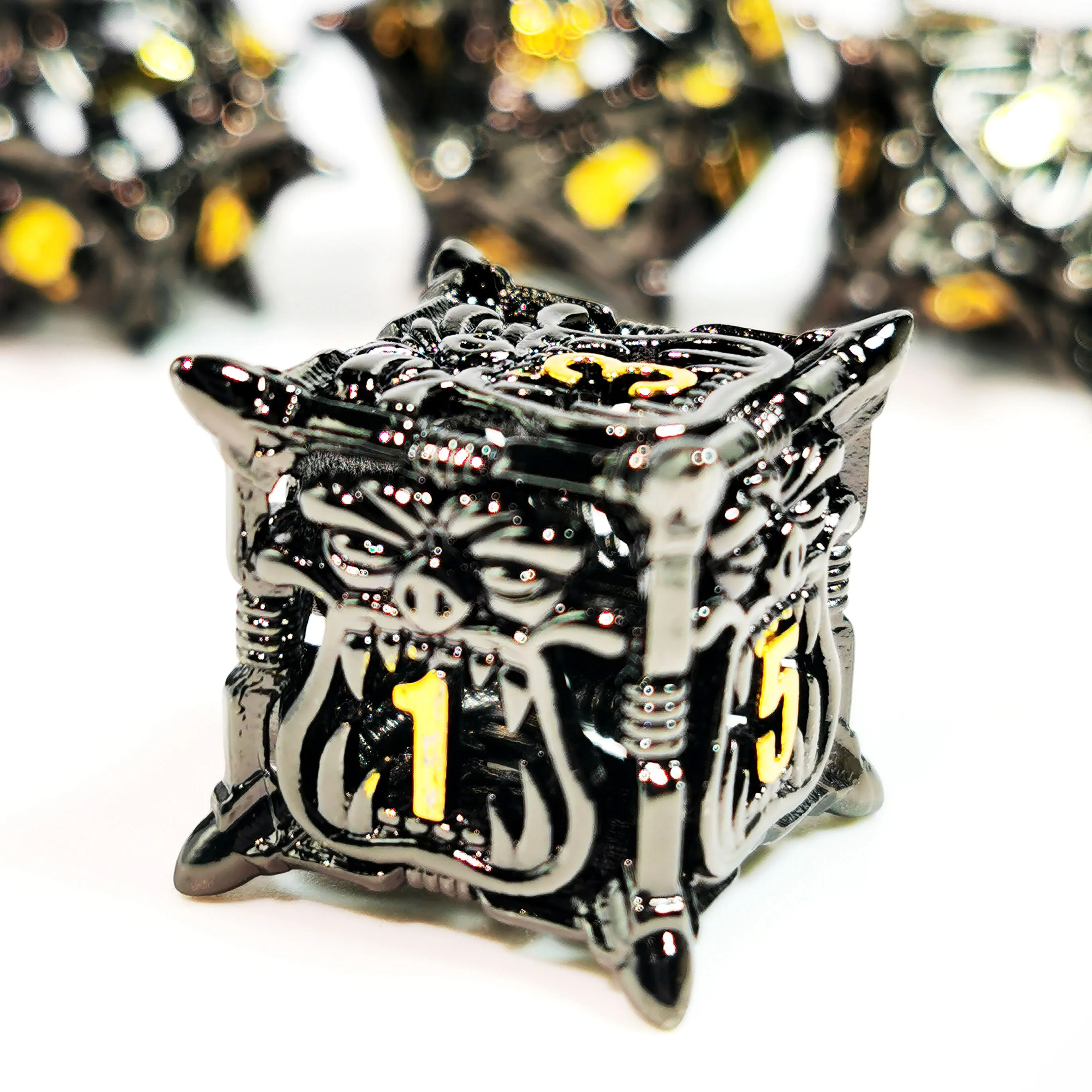 "DnD Dice Set - 7 Piece Sharp Edge Zinc Alloy Dice, Metal Hollow Beast Pattern, Silver for RPG & Tabletop Games" 5