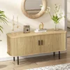 TV Cabinet.47''W Natural Storage Cabinet, Media Console, Tambour TV Stand, Television Stands with Curvy Edge; Sliding Door 1