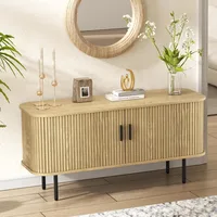 TV Cabinet.47''W Natural Storage Cabinet, Media Console, Tambour TV Stand, Television Stands with Curvy Edge; Sliding Door 1