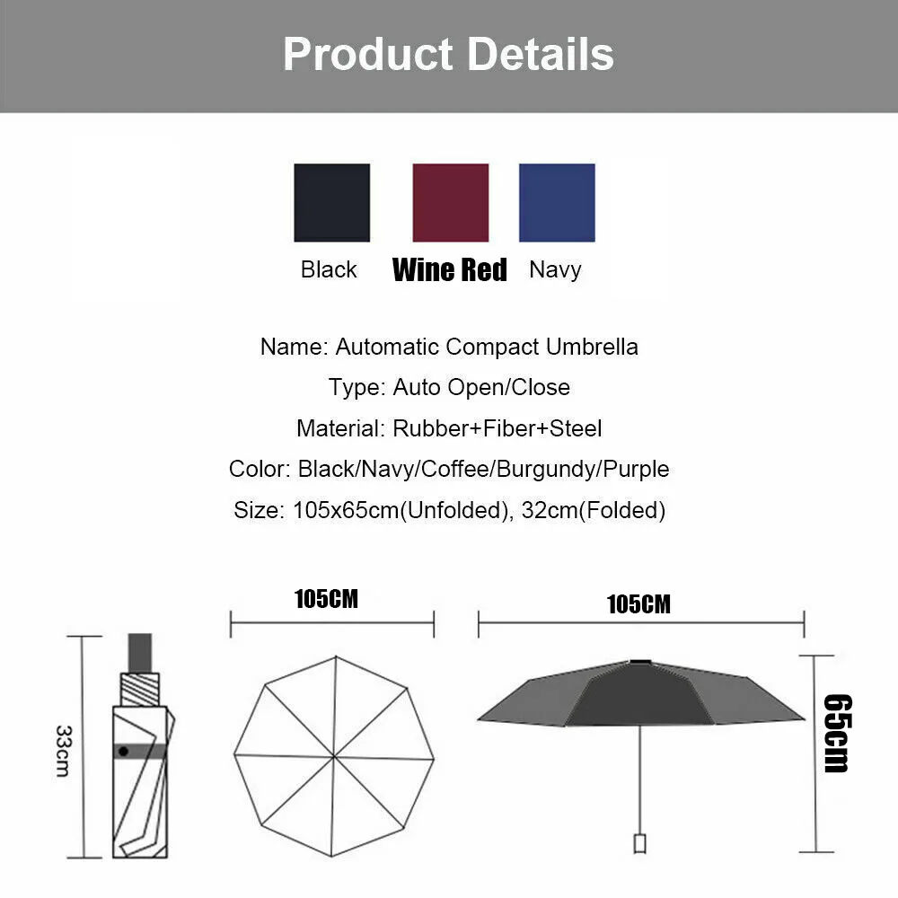 10 Ribs Strong Aluminium Windproof Anti-UV Umbrella Automatic Open Close Folding Umbrella Travel Rain Men Women Umbrellas