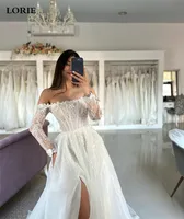 LORIE Organza Off The Shoulder Wedding Dress A Line Long Sleeve Lace Side Split Bride Dresses Elegant Wedding Gowns Customized 2