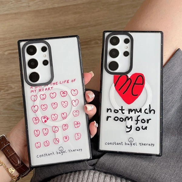 Heart Graffiti MagSafe Acrylic Black Border Case for Samsung Galaxy S22 S23 S24 Ultra S23+ S24 Plus Protective Shell