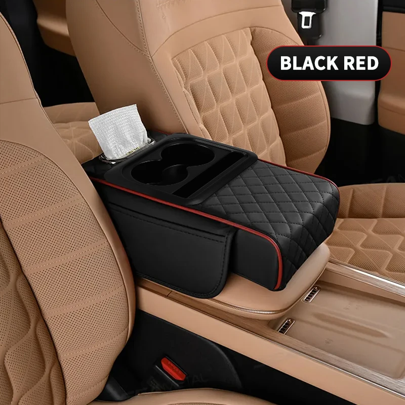 Car Armrest Storage Box, Car Center Console Organizer, Armrest Heightening Cushion with Cup Holder Armrest Storage Organizer Box