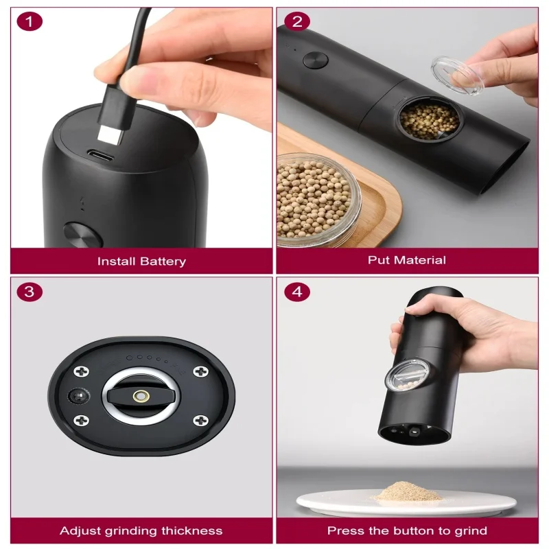 Electric Salt and Pepper Grinder Set USB Rechargeable Adjustable Coarseness Big Capacity Automatic Grinders Kitchen Cooking Tool