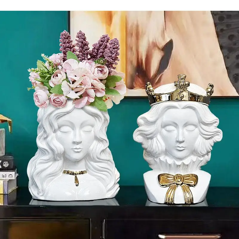 

King and Queen Ceramic Storage Jar Candy Cans Porcelain Vase Flower Pots Decorative Flower Arrangement Multifunction Ornaments