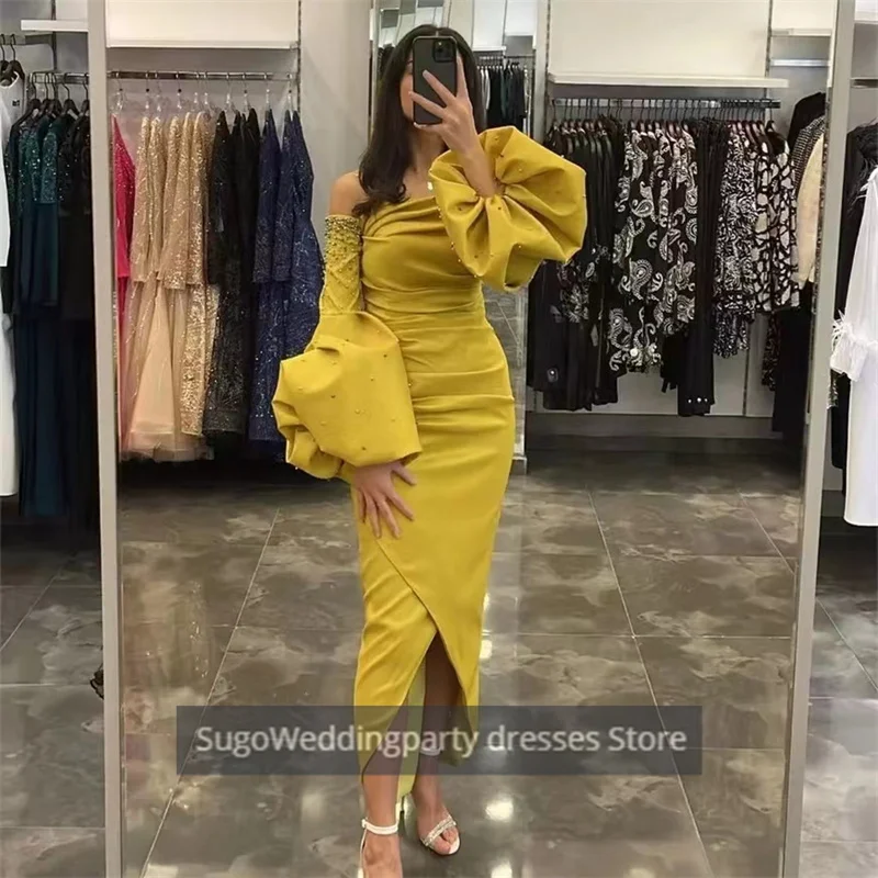 

SugoWeddingparty Saudi Arabia Mermaid Evening Gowns Ankle-Length boat neck Formal Occasion Long Sleeves Dress