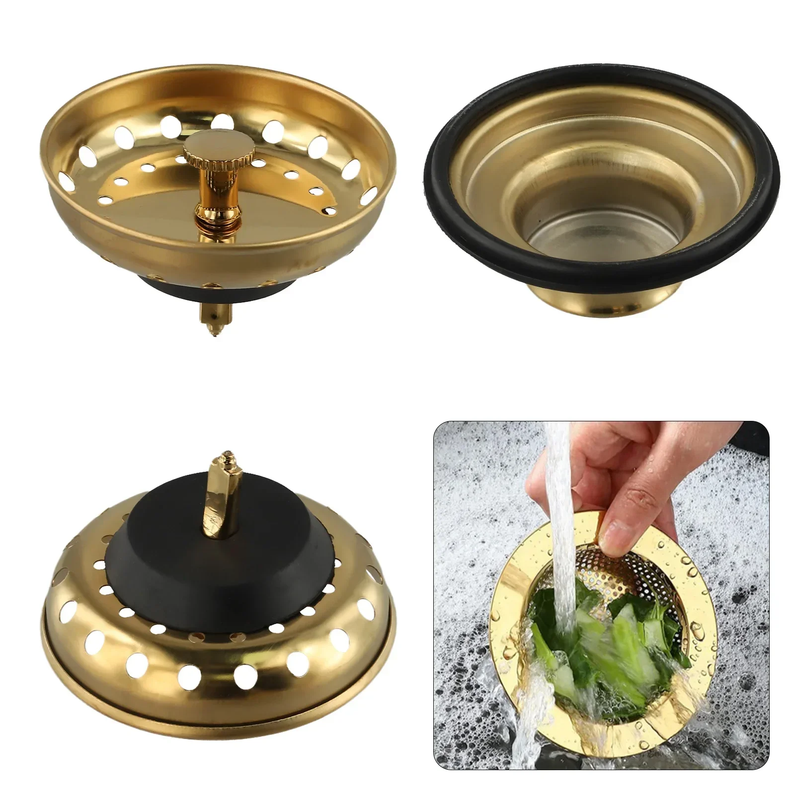 Kitchen Sink Strainer 3Pcs/set Kitchen Sink Drain Strainer Stopper Stainless Steel Waste Plug