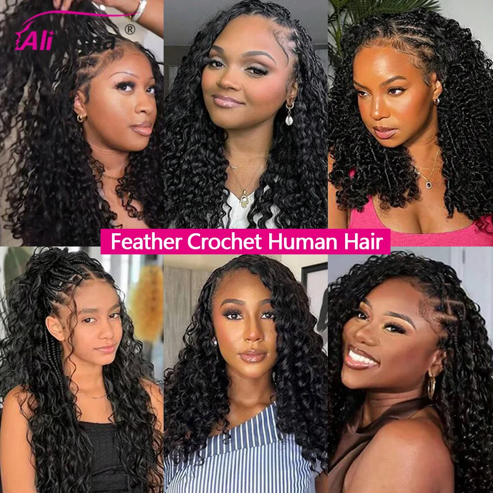Burmese Curly Crochet Human Hair100% Miracle Knots Hair Deep Wave Pre-Separate Feather Crochet Bulk And Braiding Hair Extensions 6