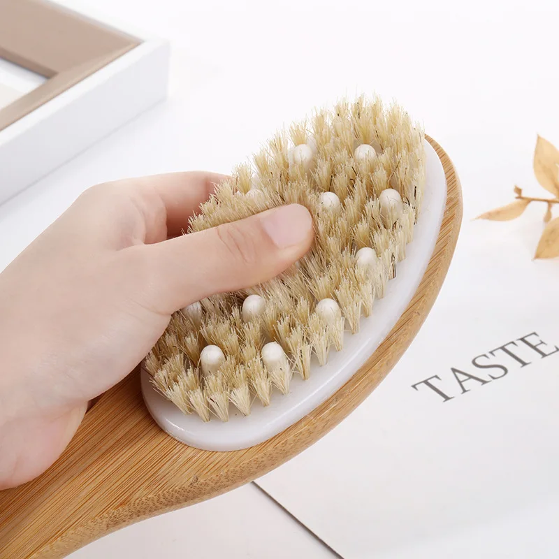 New Body Brush Natural Boar Bristle Organic Dry Skin Body Brush Massager Bamboo Wet Back Shower Brush Exfoliating Bathing Brush 3