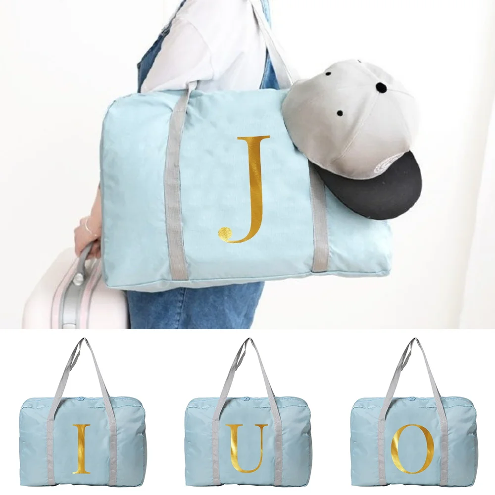 

Large Capacity Travel Bag Hand Luggage Tote Folding for Lady Weekend Organizer Clothes Storage Nylon Women's Packs Letter Series